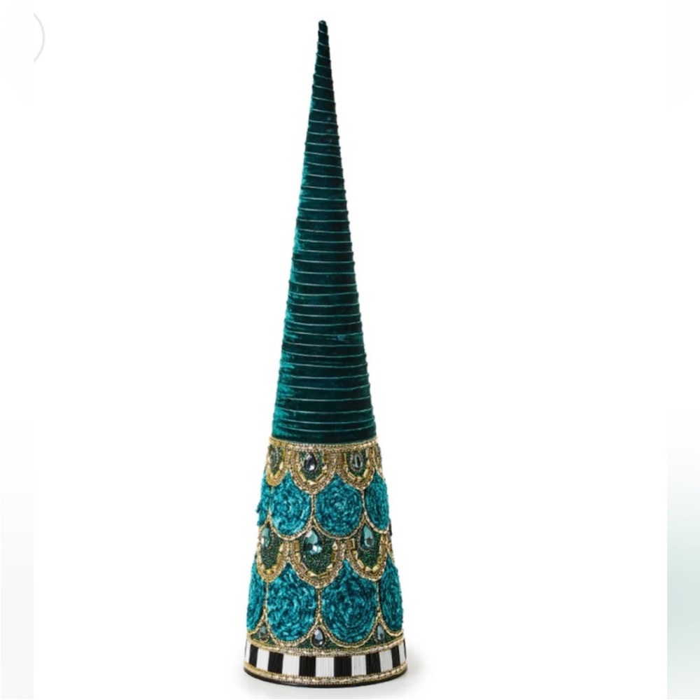 Mackenzie-Childs Emerald Luxe LARGE AND MEDIUM Beaded Cone Trees. New in Box. - Picture 4 of 16